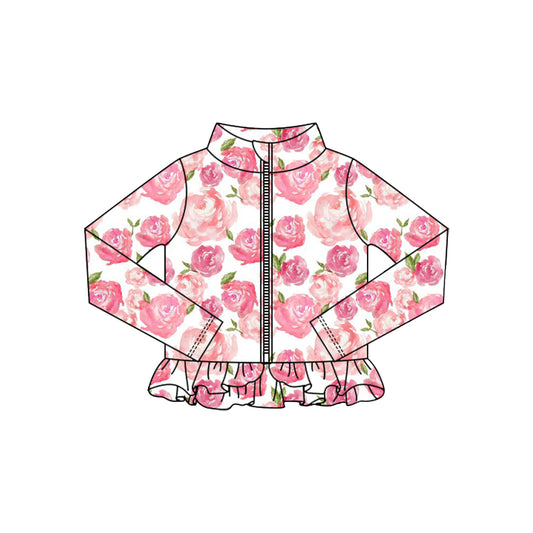 Baby Girls Pink Flowers Ruffle Yoga Zipper Jackets Top Preorder