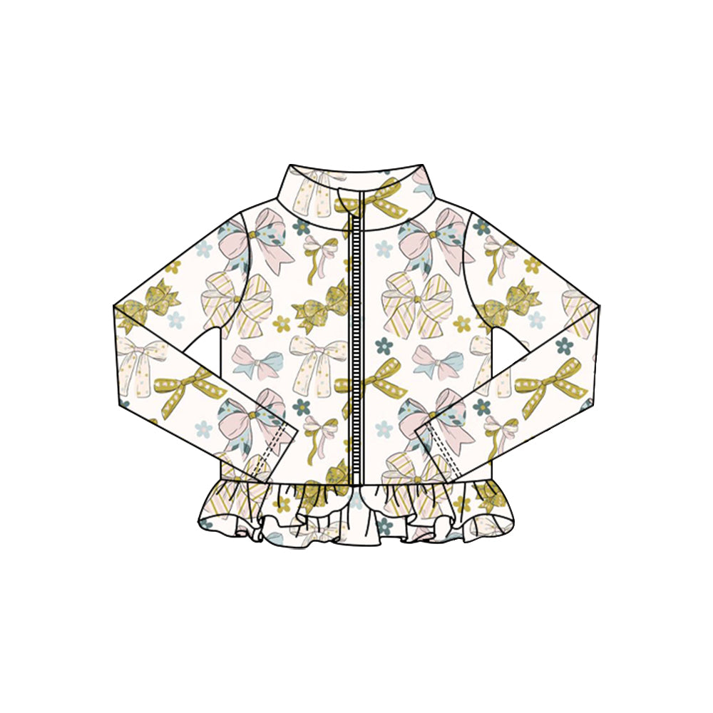 Baby Girls Bows Flowers Ruffle Yoga Zipper Jackets Top Preorder