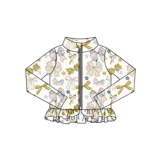 Baby Girls Bows Flowers Ruffle Yoga Zipper Jackets Top Preorder