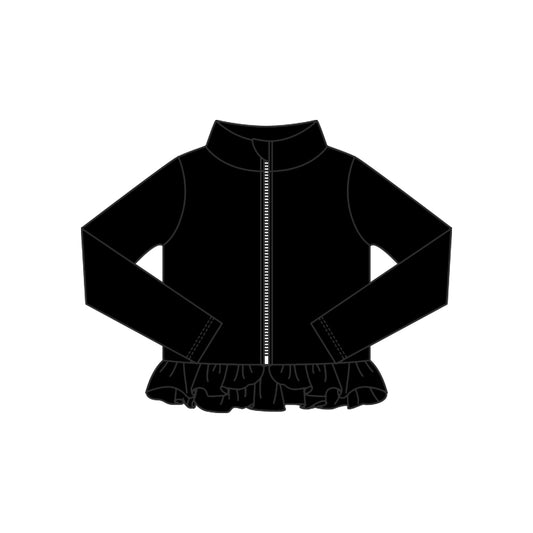 Baby Girls Black Ruffle Yoga Zipper Jackets Top Preorder