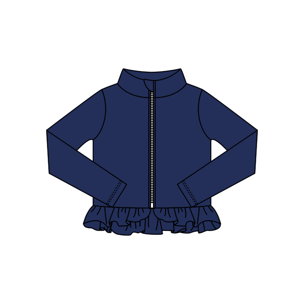 Baby Girls Navy Ruffle Yoga Zipper Jackets Top Preorder