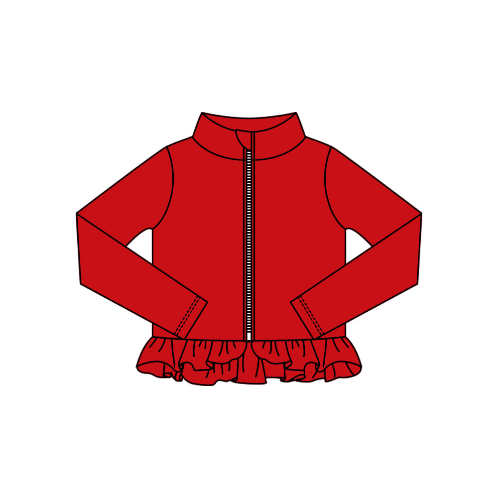 Baby Girls Red Ruffle Yoga Zipper Jackets Top Preorder