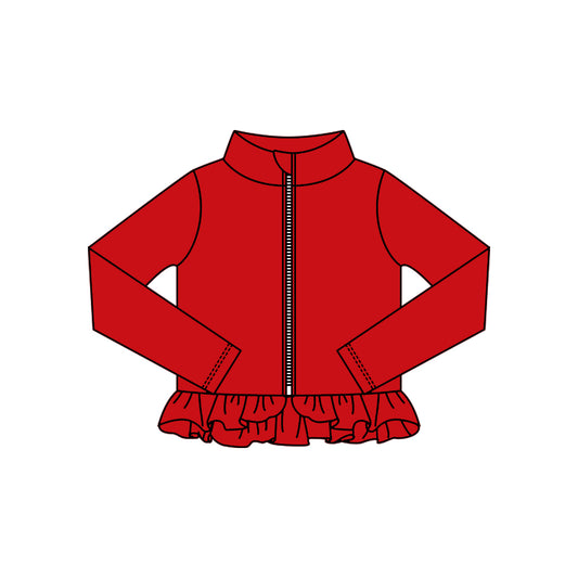 Baby Girls Red Ruffle Yoga Zipper Jackets Top Preorder