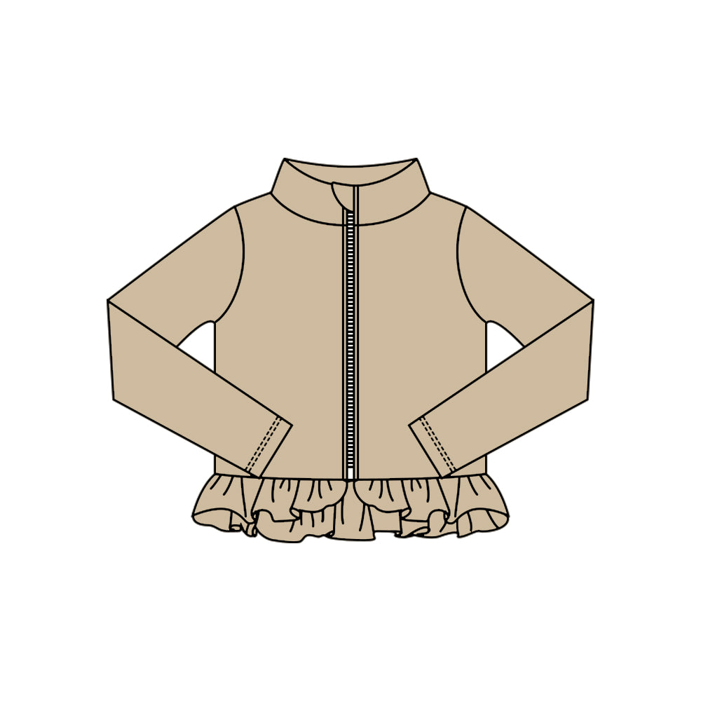 Baby Girls Khaki Ruffle Yoga Zipper Jackets Top Preorder