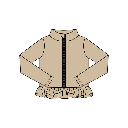 Baby Girls Khaki Ruffle Yoga Zipper Jackets Top Preorder