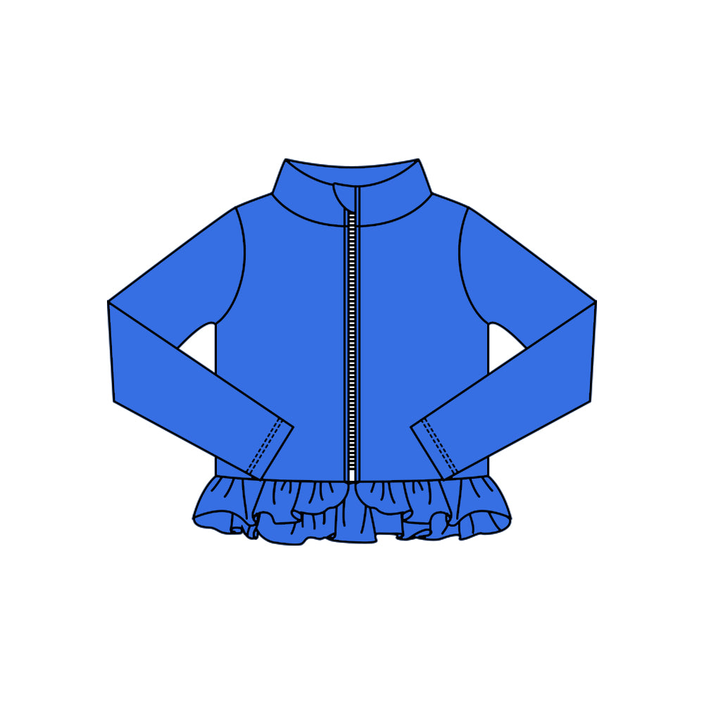 Baby Girls Hot Blue Ruffle Yoga Zipper Jackets Top Preorder