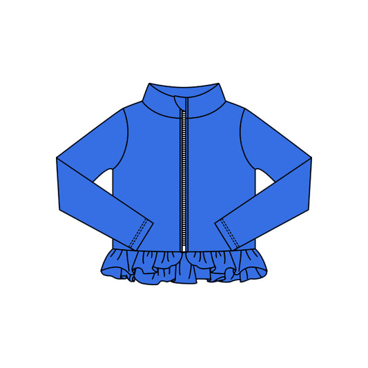 Baby Girls Hot Blue Ruffle Yoga Zipper Jackets Top Preorder