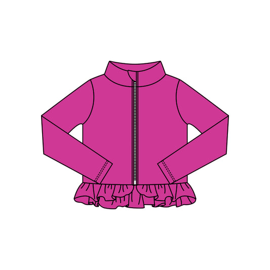 Baby Girls Hot Pink Ruffle Yoga Zipper Jackets Top Preorder