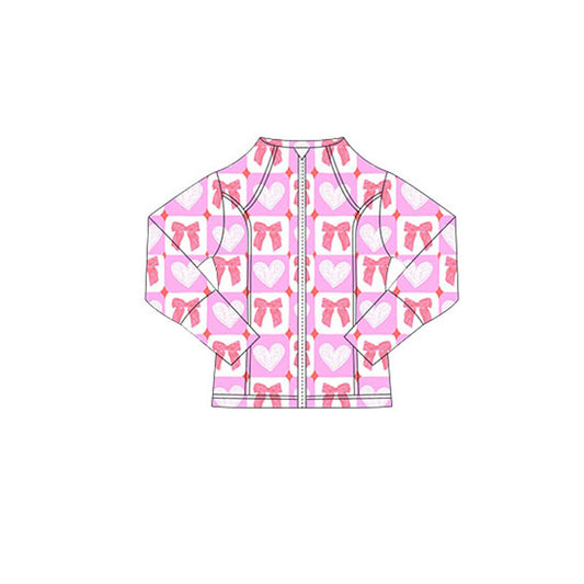 Baby Girls Pink Hearts Bows Checked Valentine Yoga Zipper Jackets Top Preorder