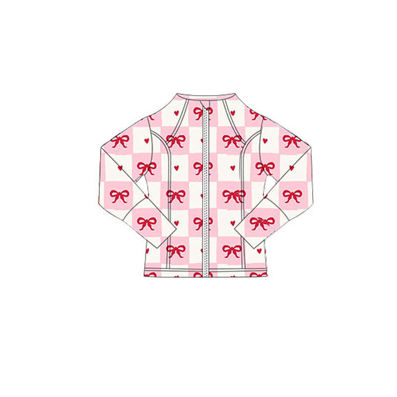 Baby Girls Pink Bows Hearts Checked Valentine Yoga Zipper Jackets Top Preorder