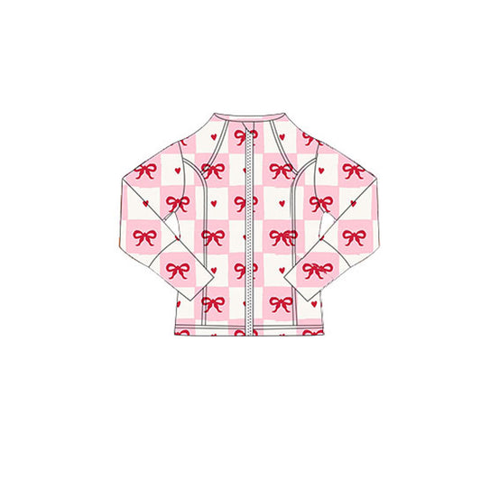 Baby Girls Pink Bows Hearts Checked Valentine Yoga Zipper Jackets Top Preorder