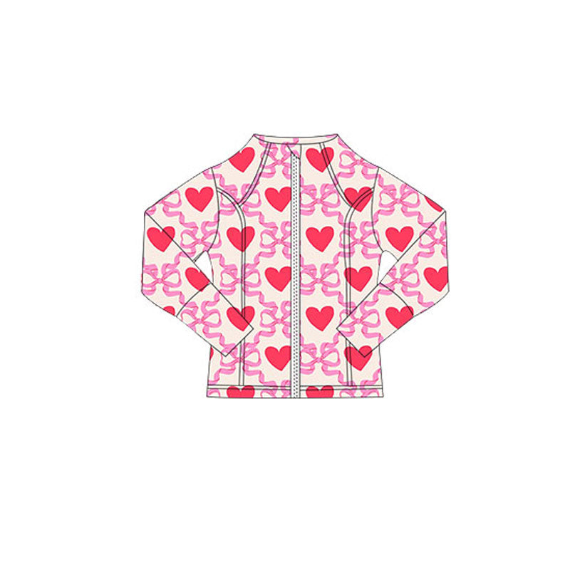 Baby Girls Pink Bows Hearts Plaid Valentine Yoga Zipper Jackets Top Preorder