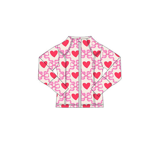 Baby Girls Pink Bows Hearts Plaid Valentine Yoga Zipper Jackets Top Preorder