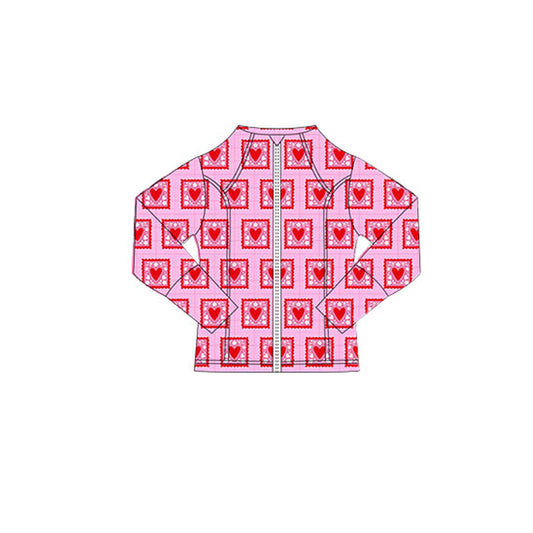 Baby Girls Floral Hearts Checked Valentine Yoga Zipper Jackets Top Preorder