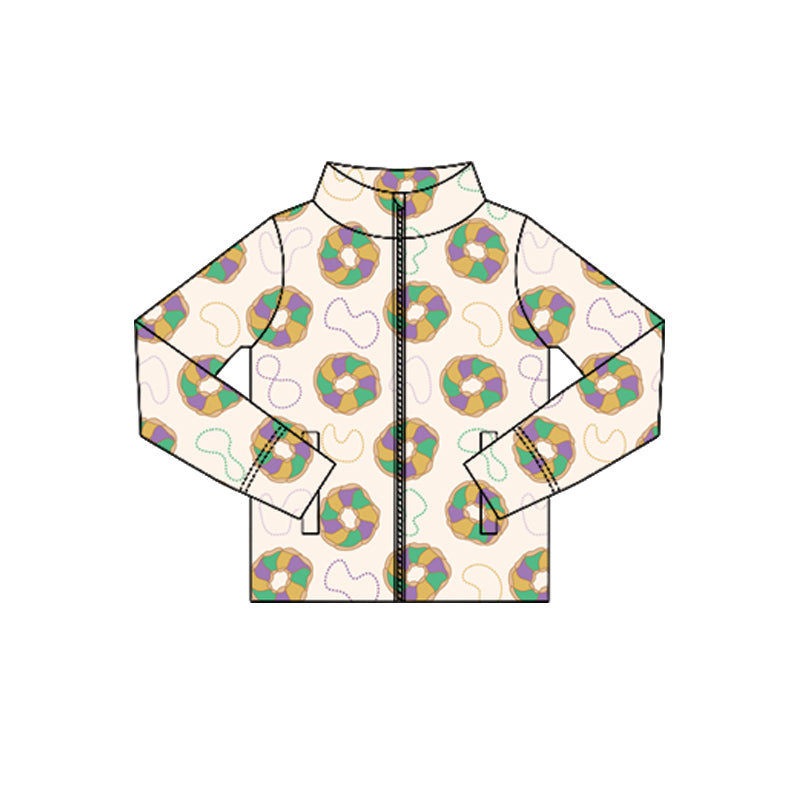 Baby Girls Mardigras Donuts Lights Yoga Zipper Jackets Top Preorder