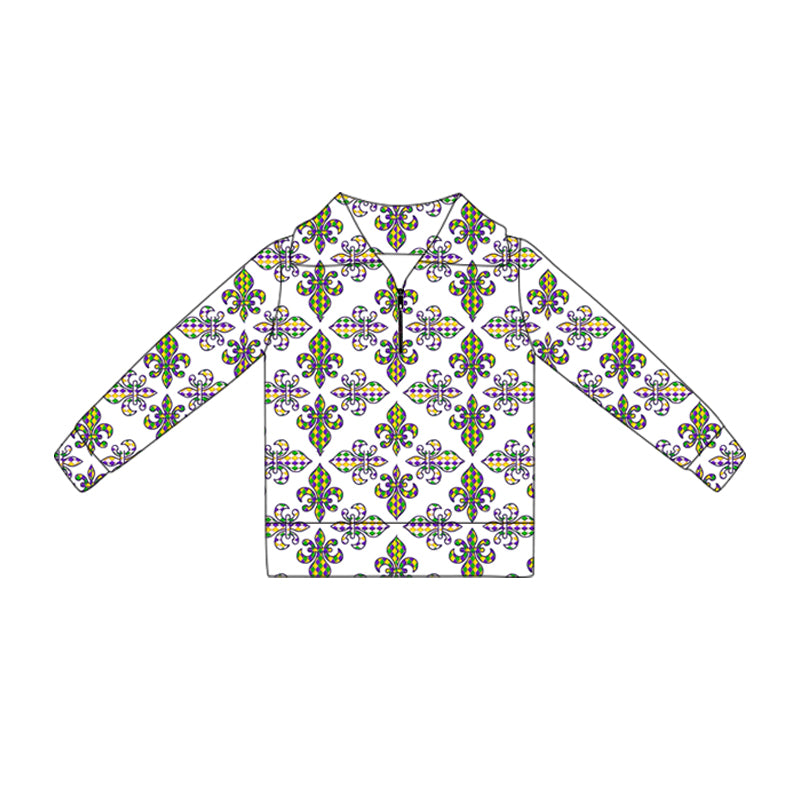 Baby Girls Mardigras Anchors Plaid Yoga Zipper Pullovers Top Preorder