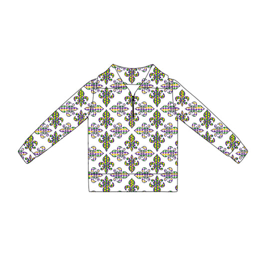 Baby Girls Mardigras Anchors Plaid Yoga Zipper Pullovers Top Preorder