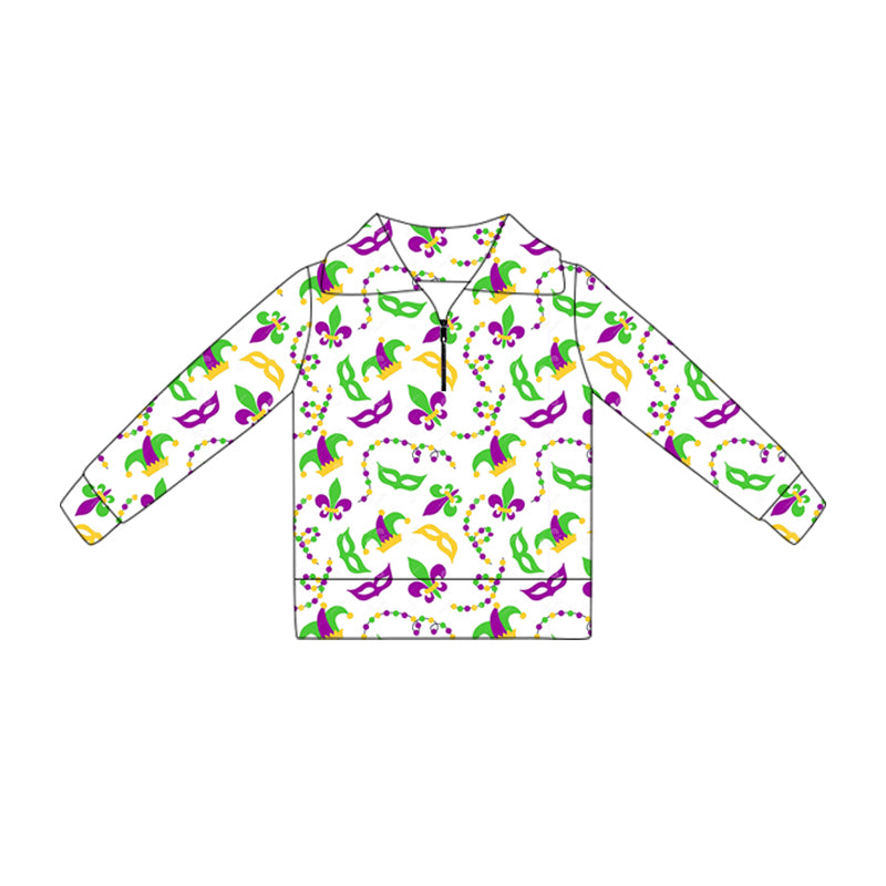 Baby Girls Mardigras Anchors Masks Yoga Zipper Pullovers Top Preorder