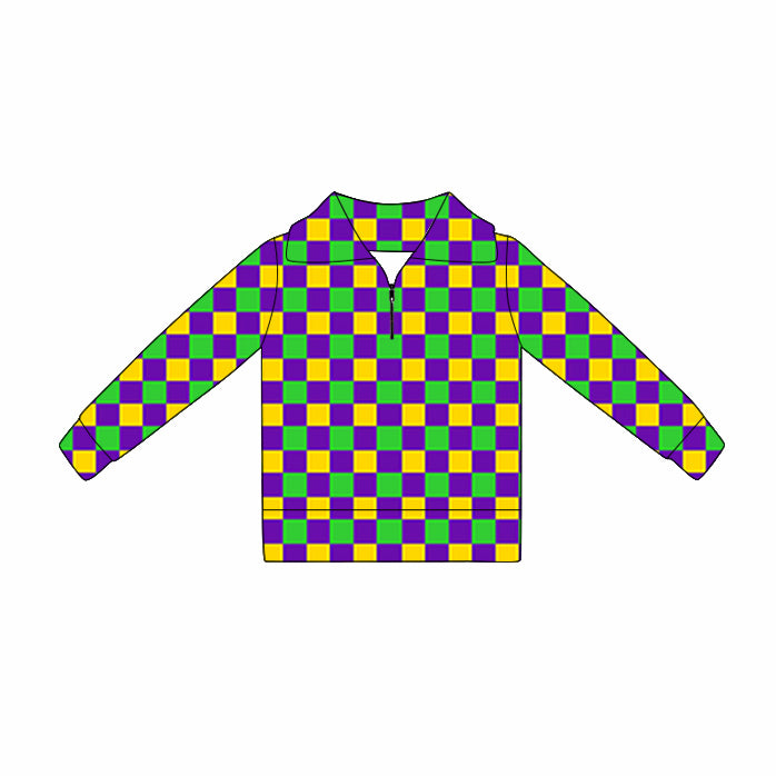 Baby Girls Mardigras Checked Yoga Zipper Pullovers Top Preorder