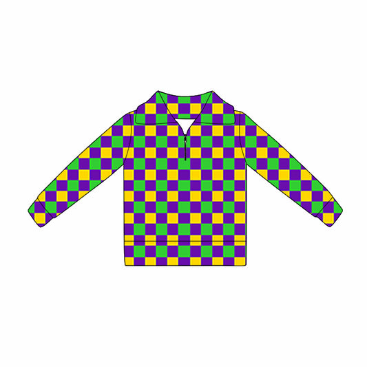 Baby Girls Mardigras Checked Yoga Zipper Pullovers Top Preorder