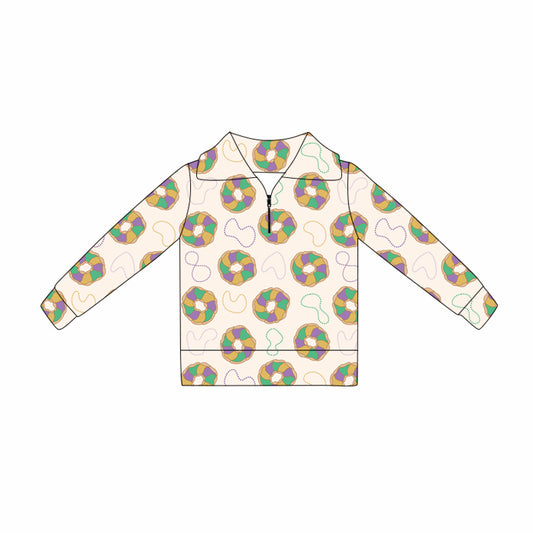 Baby Girls Mardigras Donuts Lights Zipper Pullovers Top Preorder