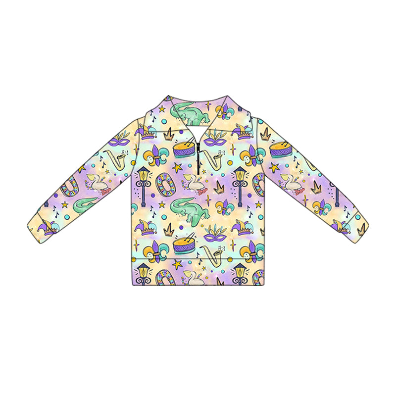 Baby Girls Mardigras Anchors Crocodiles Zipper Pullovers Top Preorder
