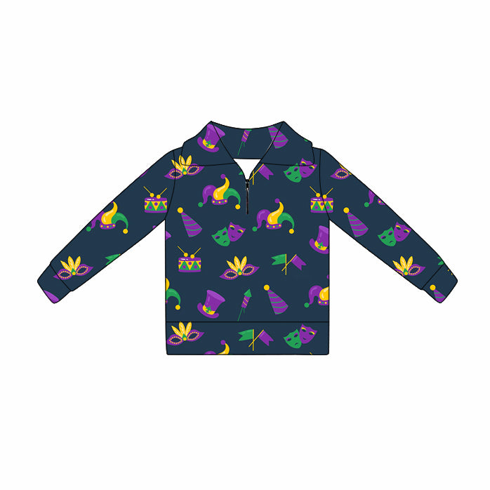 Baby Girls Mardigras Anchors Masks Zipper Pullovers Top Preorder