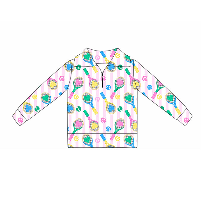 Baby Girls Pink Stripe Tennis Hearts Valentine Yoga Zipper Pullovers Top Preorder