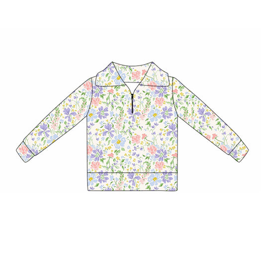 Baby Girls Pink Purple Floral Yoga Zipper Pullovers Top Preorder