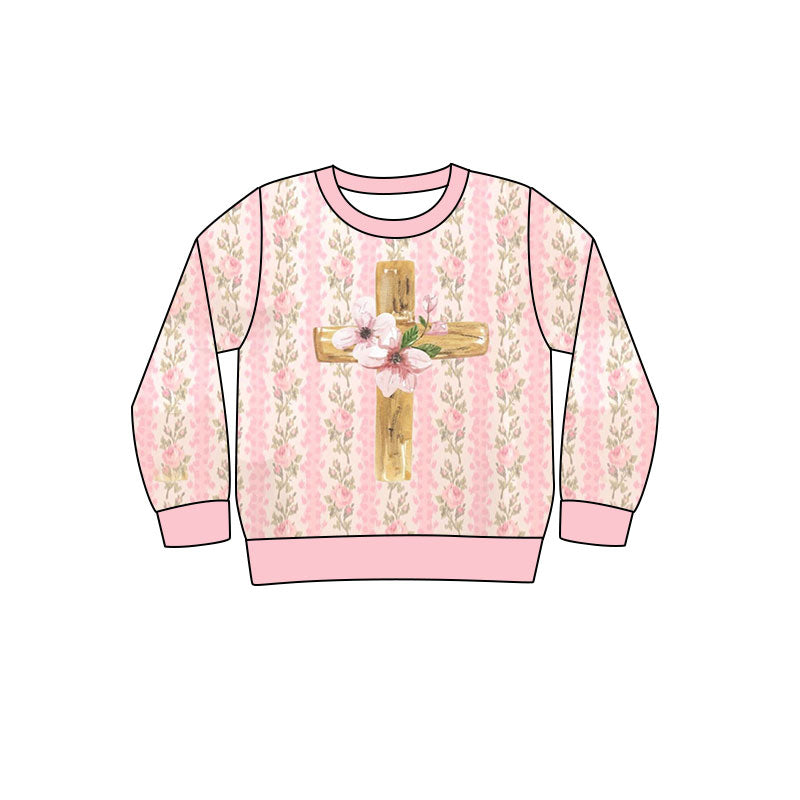 Baby Girls Pink Flowers Stripe Cross Easter T-shirts Top Preorder