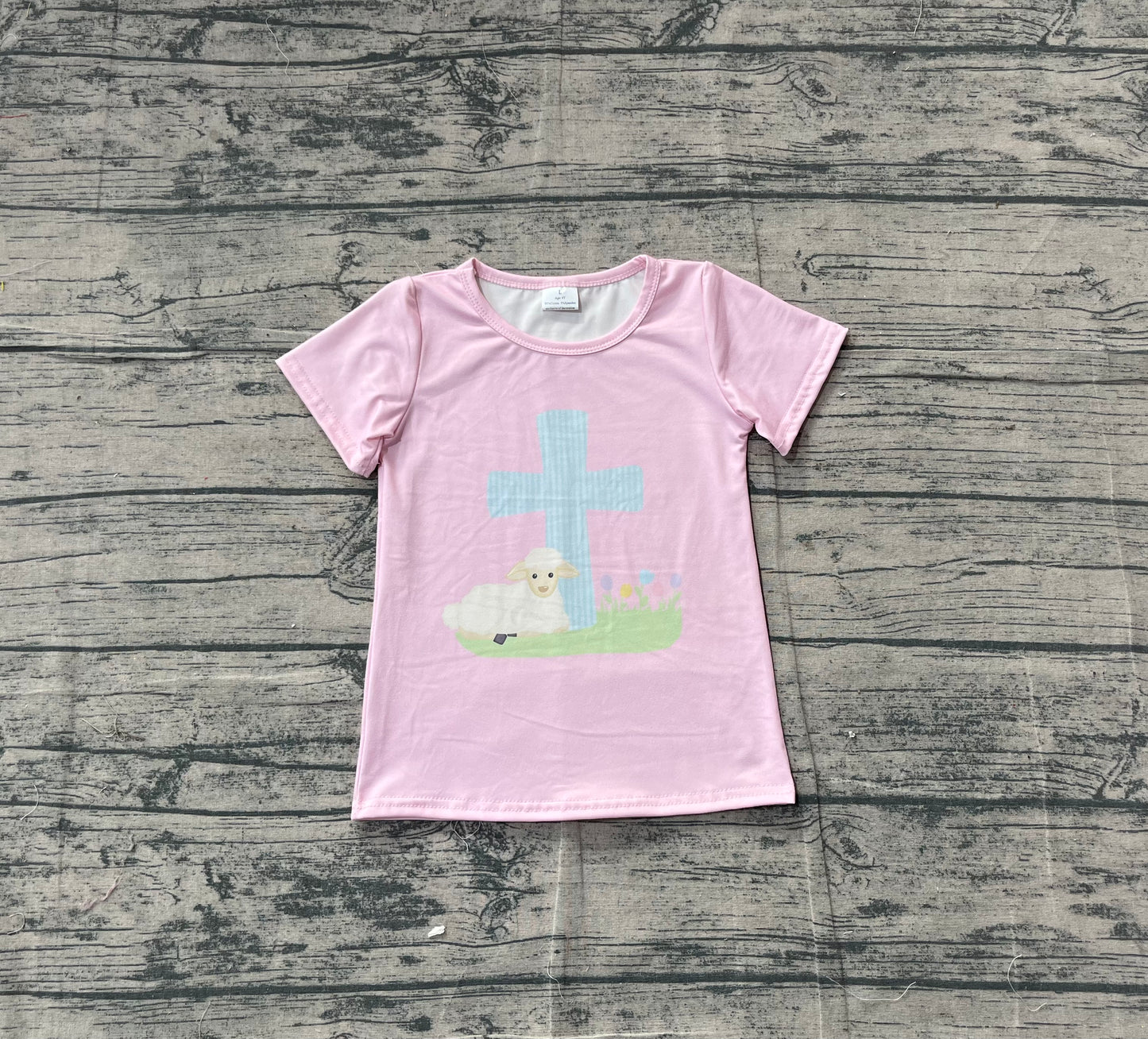 Baby Girls Pink Short Sleeve Cross Sheep Easter T-shirts Top Preorder