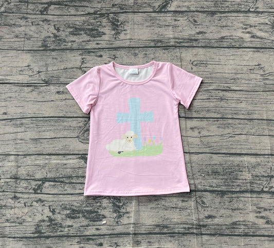 Baby Girls Pink Short Sleeve Cross Sheep Easter T-shirts Top Preorder
