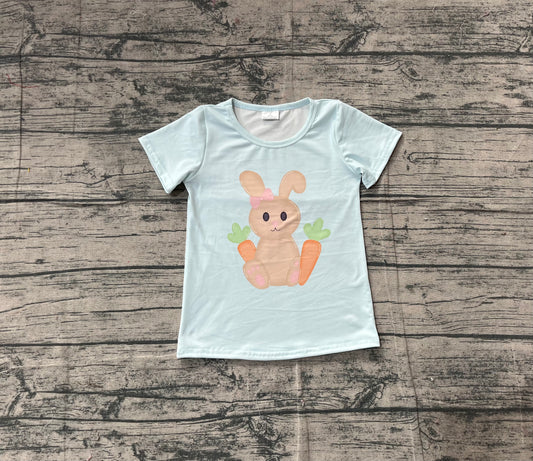 Baby Girls Aqua Short Sleeve Rabbits Carrots Easter T-shirts Top Preorder