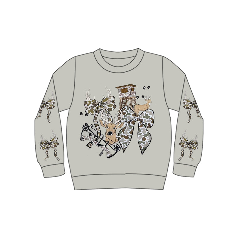 Baby Boys Grey Long Sleeve Camo Bows Deer Hunting T-shirts Top Preorder