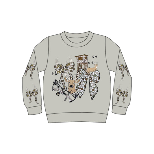 Baby Boys Grey Long Sleeve Camo Bows Deer Hunting T-shirts Top Preorder