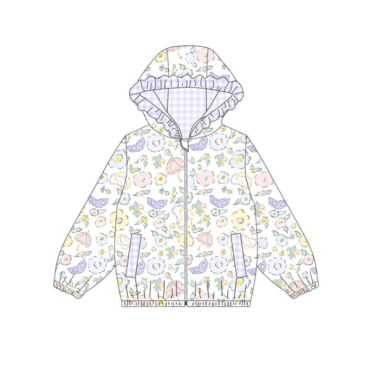 Baby Girls Flowers Glasses Zipper Pockets Mardigras Ruffle Hoodies Jackets Preorder