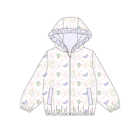 Baby Girls Anchors Bows Checked Zipper Pockets Mardigras Ruffle Hoodies Jackets Preorder