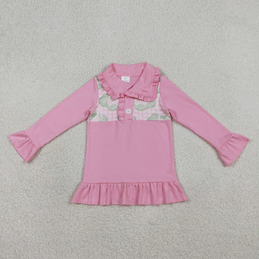 Baby Girls Pink Checked Golf Flags Button Polo Shirts Top