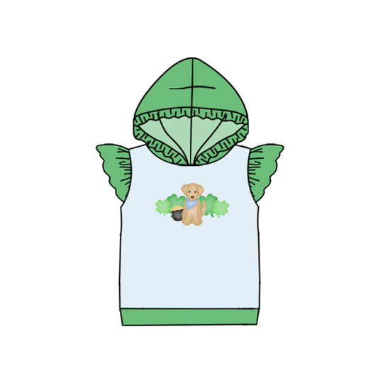 Baby Girls Green Flutter Sleeve Clovers Dogs St Patrick Ruffle Hoodies Top Preorder