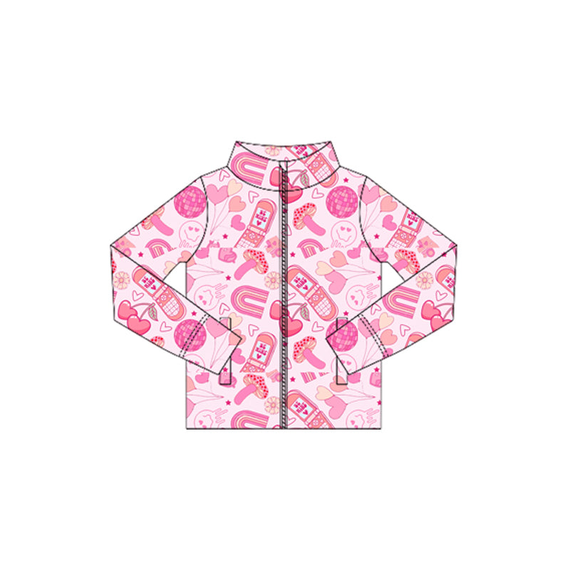 Baby Girls Long Sleeve Heart Smiles Zipper Pockets Valentine Yoga Jackets Top Preorder