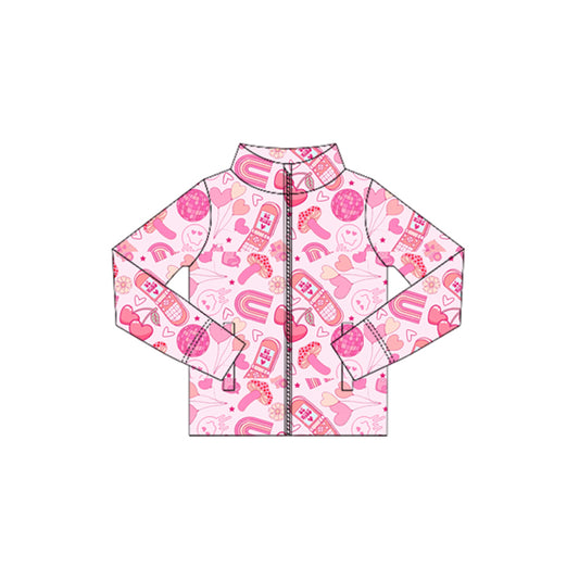 Baby Girls Long Sleeve Heart Balloons Zipper Pockets Valentine Yoga Jackets Top Preorder
