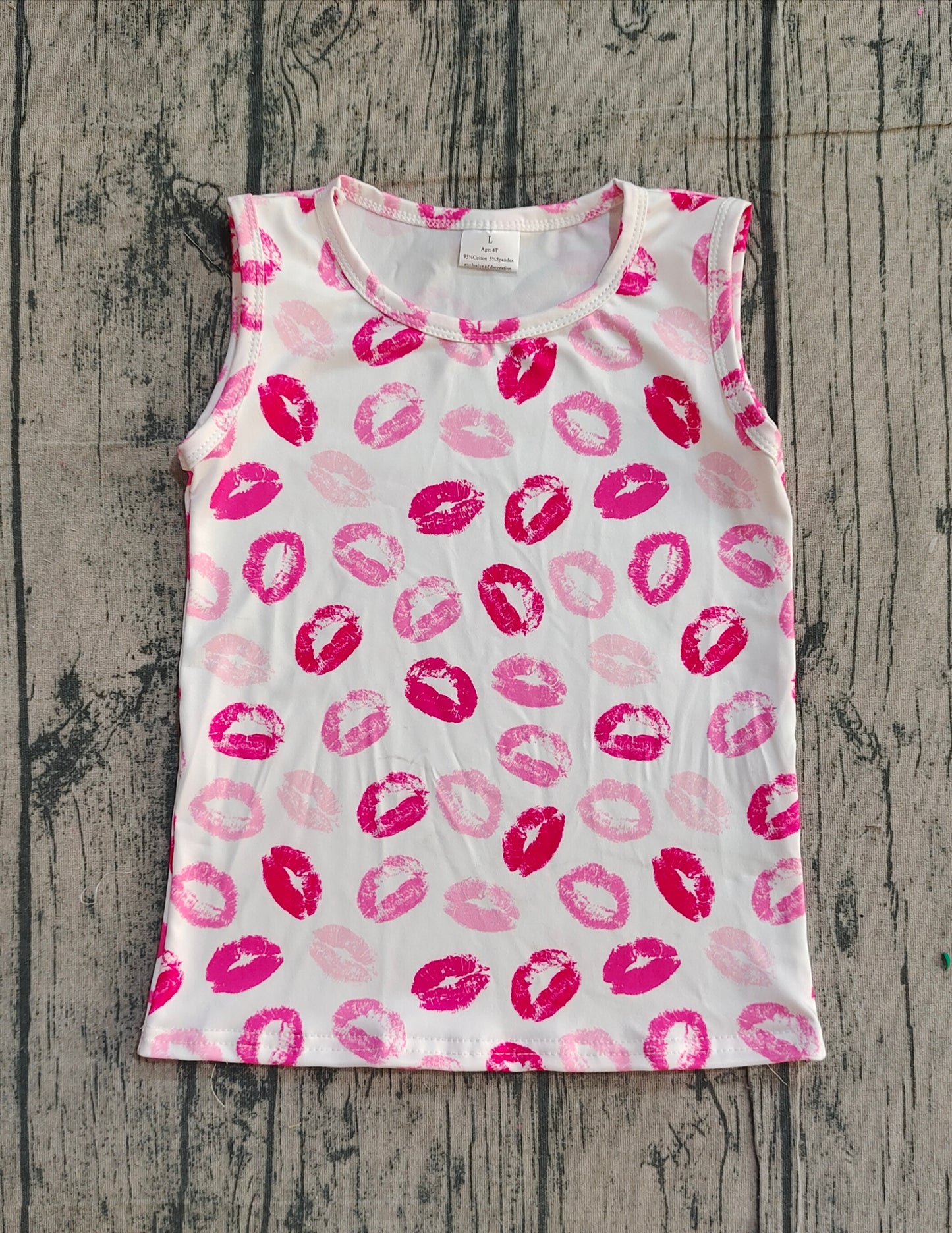 Baby Girls Sleeveless Pink Mouths Valentines Vest Tops