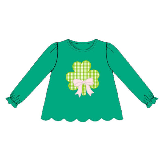 Baby Girls Green Long Sleeve Clovers Bows St Patrick Tunic Shirts Top Preorder