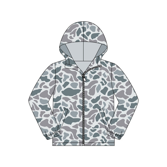 Adult Men Light Grey Camo Pocket Zipper Southern Hoodies Jackets Top Preorder