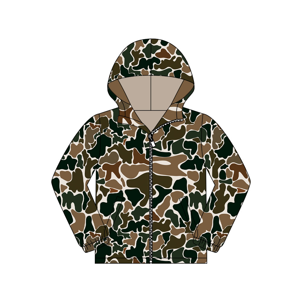Adult Men Brown Camo Pocket Zipper Southern Hoodies Jackets Top Preorder