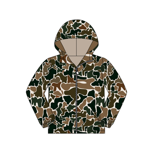 Adult Men Brown Camo Pocket Zipper Southern Hoodies Jackets Top Preorder