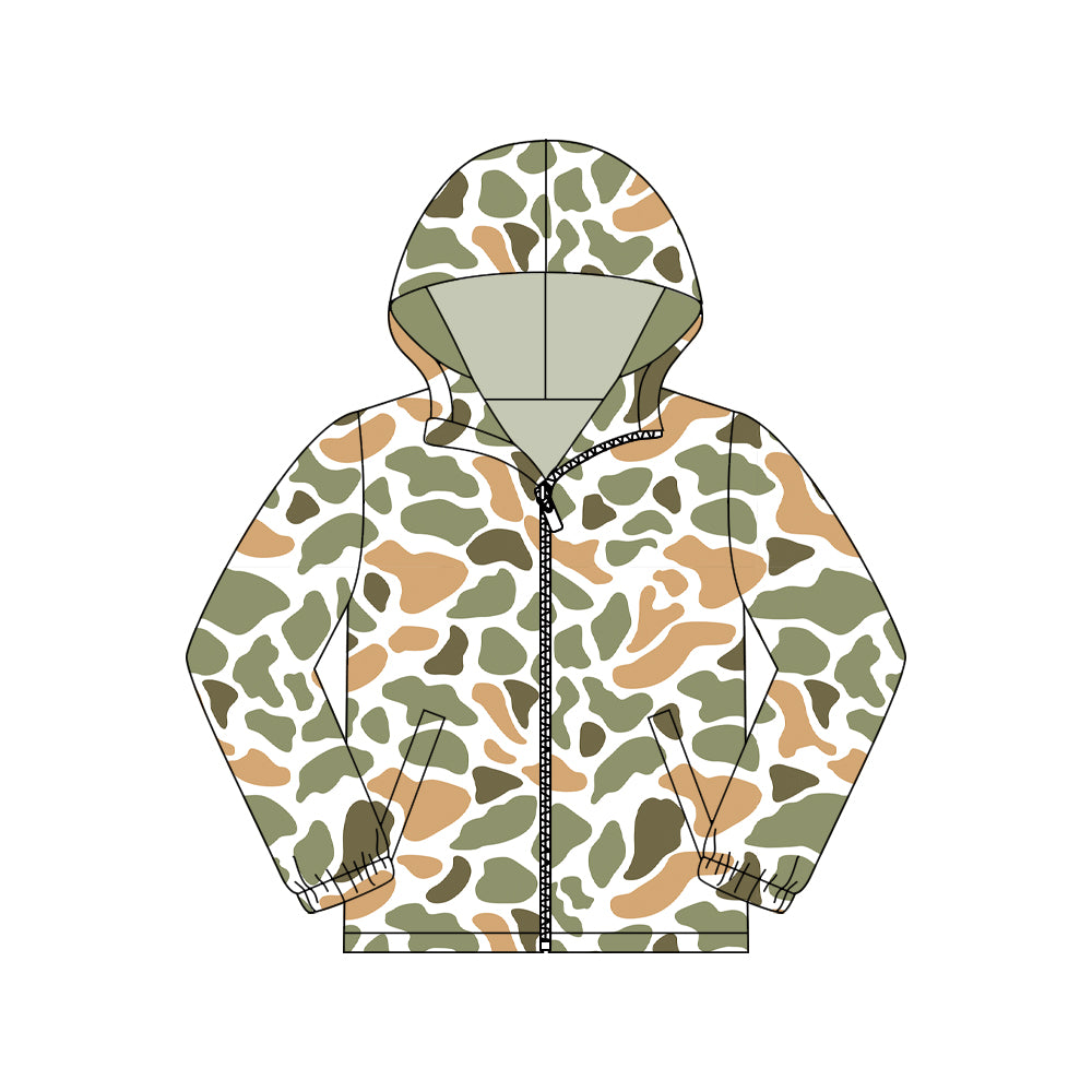 Adult Men Green Yellow Camo Pocket Zipper Southern Hoodies Jackets Top Preorder