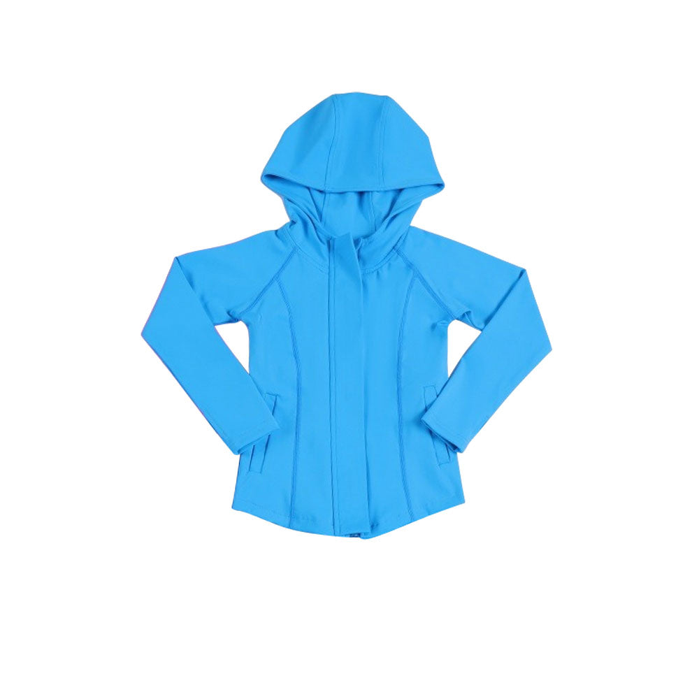 Baby Girls Blue Long Sleeve Pockets Zipper Yoga Hoodies Jackets Top Preorder