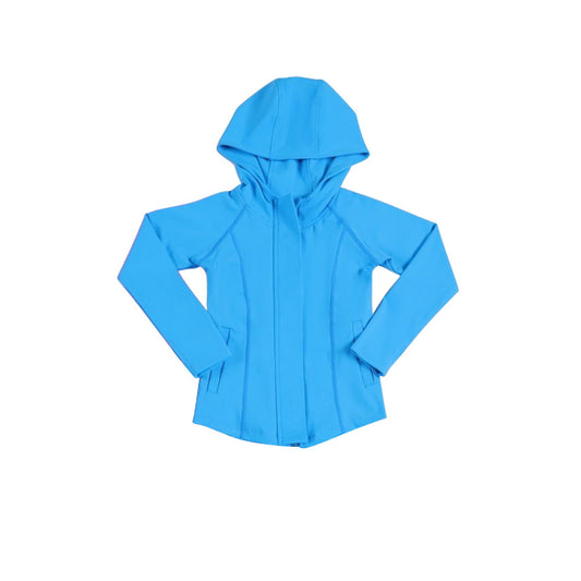 Baby Girls Blue Long Sleeve Pockets Zipper Yoga Hoodies Jackets Top Preorder