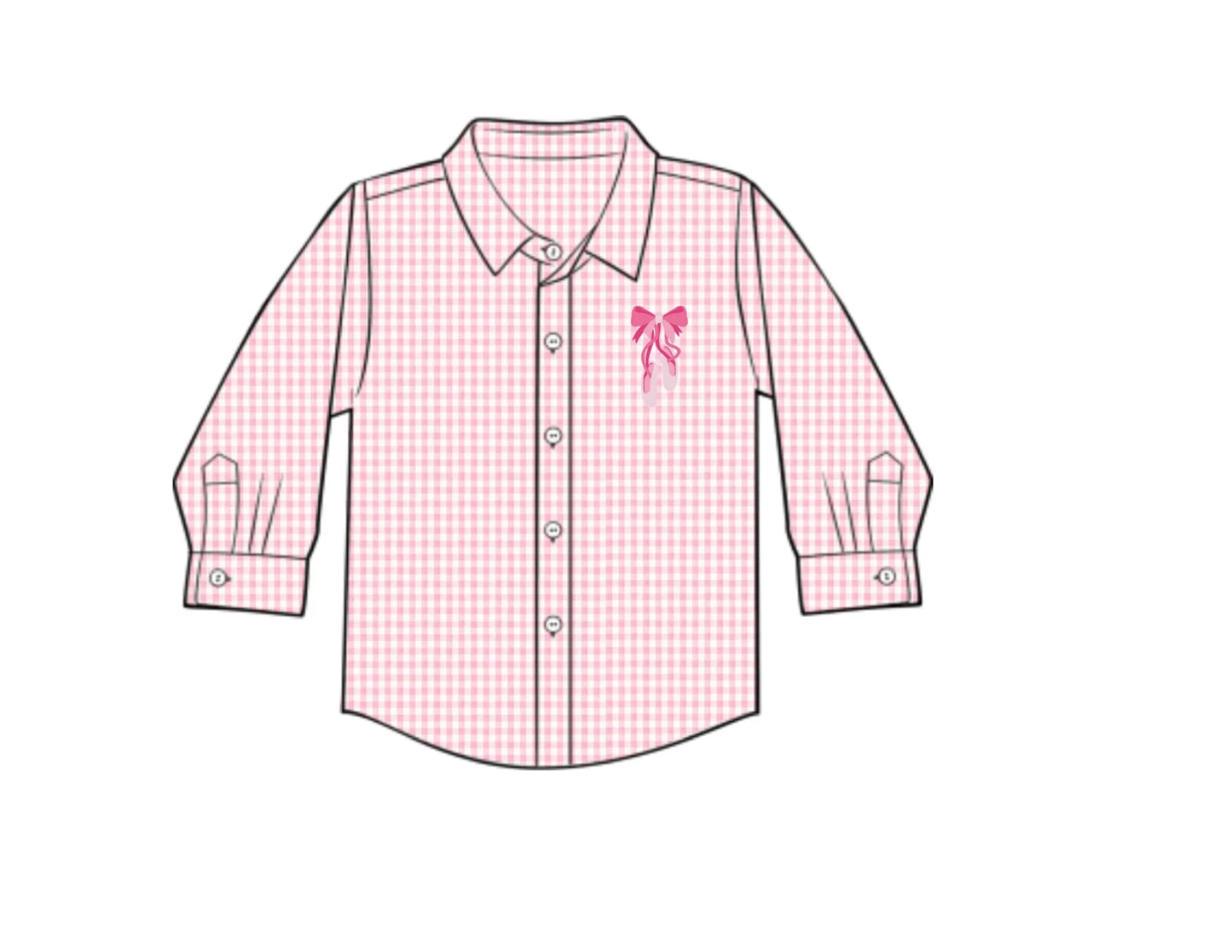 Baby Girls Pink Checked Bows Button Shirts Top Preorder